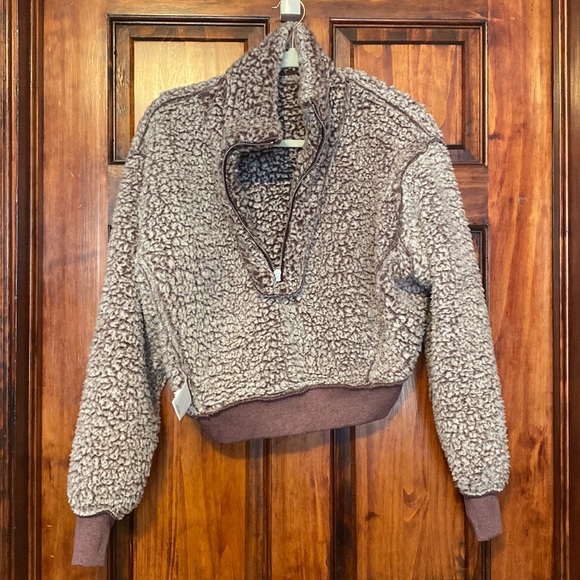 Express Factory Super Soft Cropped Half-Zip Pullover Sherpa Sweater Purple XS - Picture 11 of 12